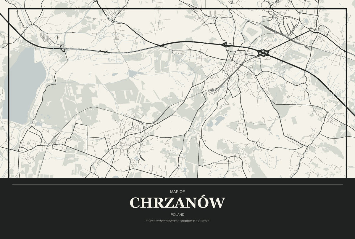 Chrzanów, Poland City Map Aluminum Sign in Museum Plaque style