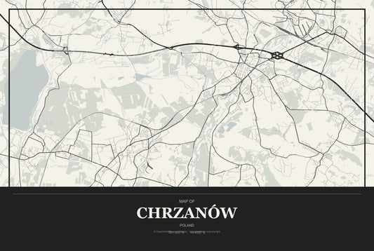 Chrzanów, Poland City Map Aluminum Sign in Museum Plaque style