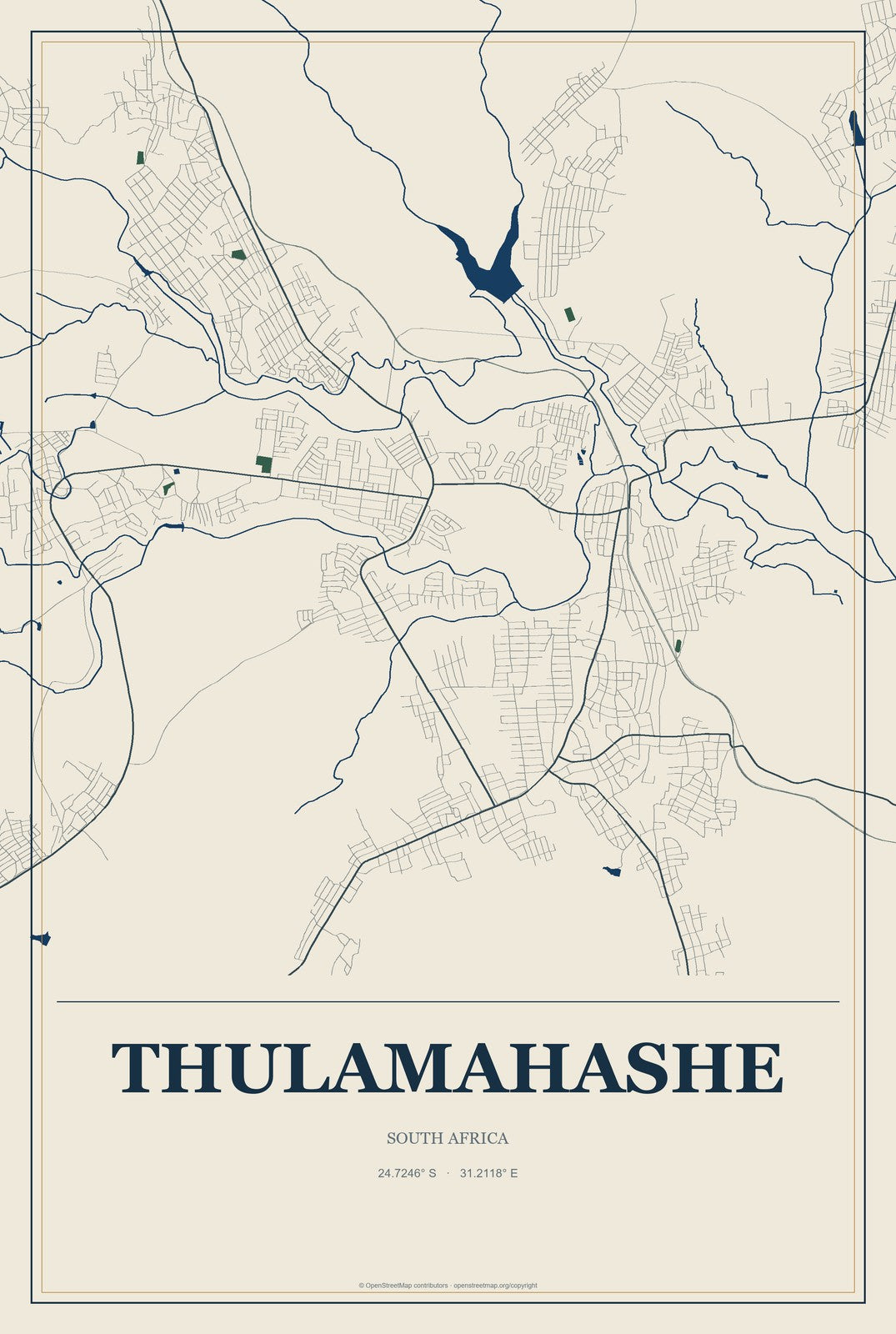 Thulamahashe, South Africa City Map Aluminum Sign in Coastal Cutout style