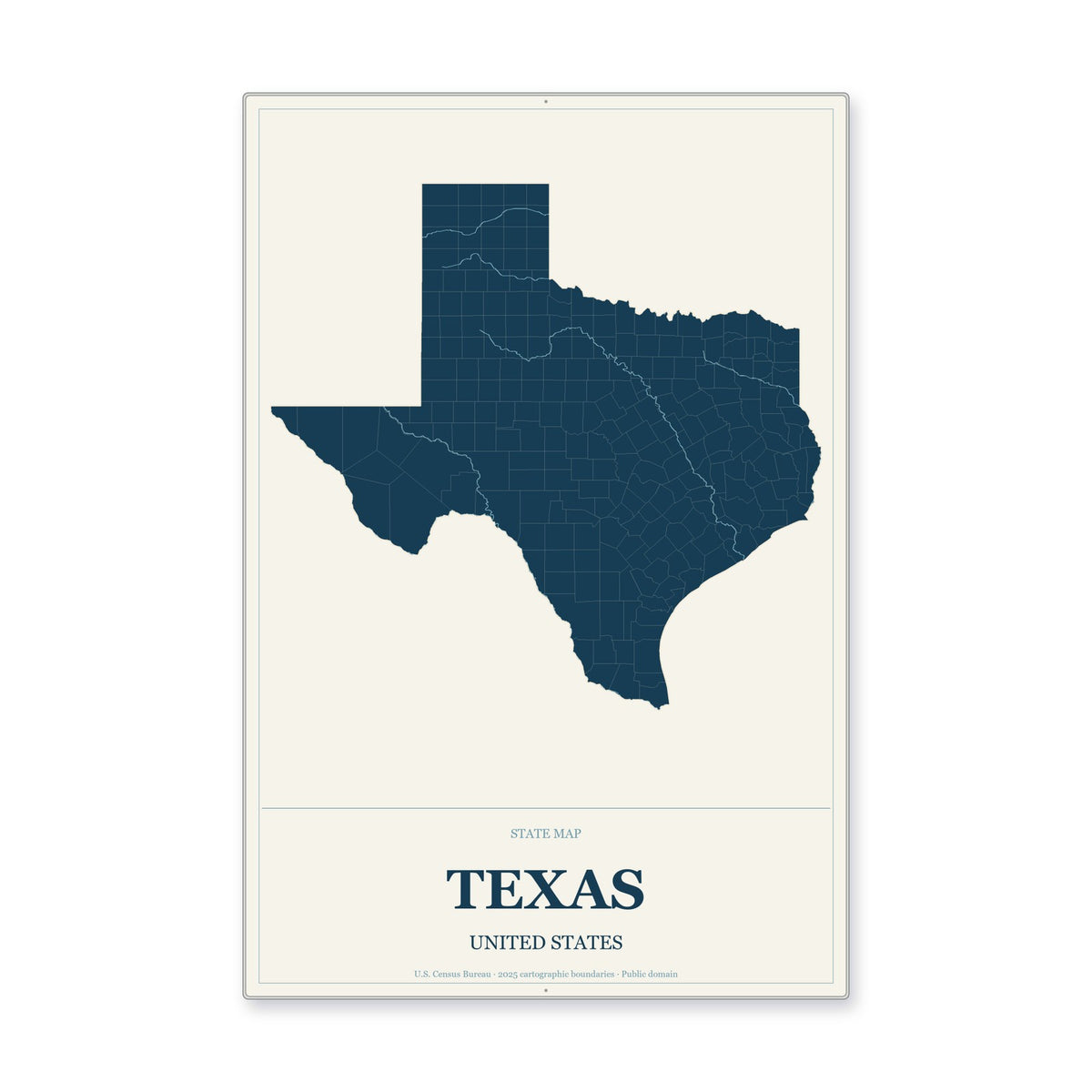 Texas state map aluminum sign in Coastal Cutout style