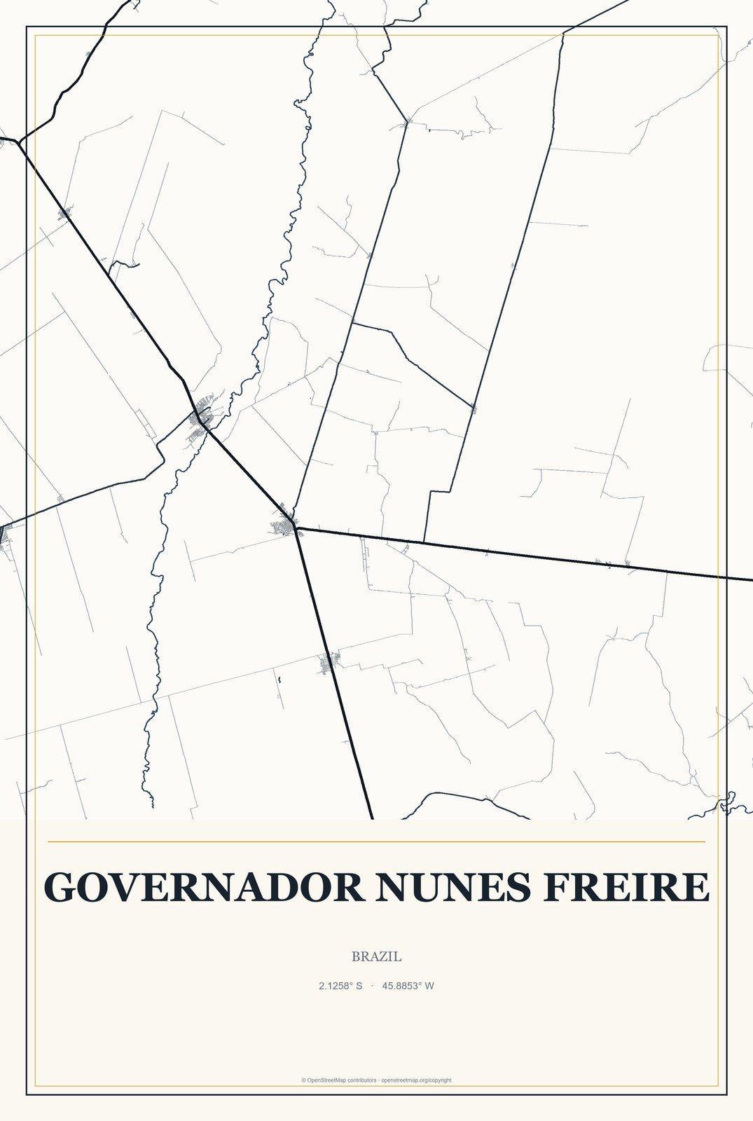 Governador Nunes Freire, Brazil City Map Aluminum Sign in Citrine Modern style