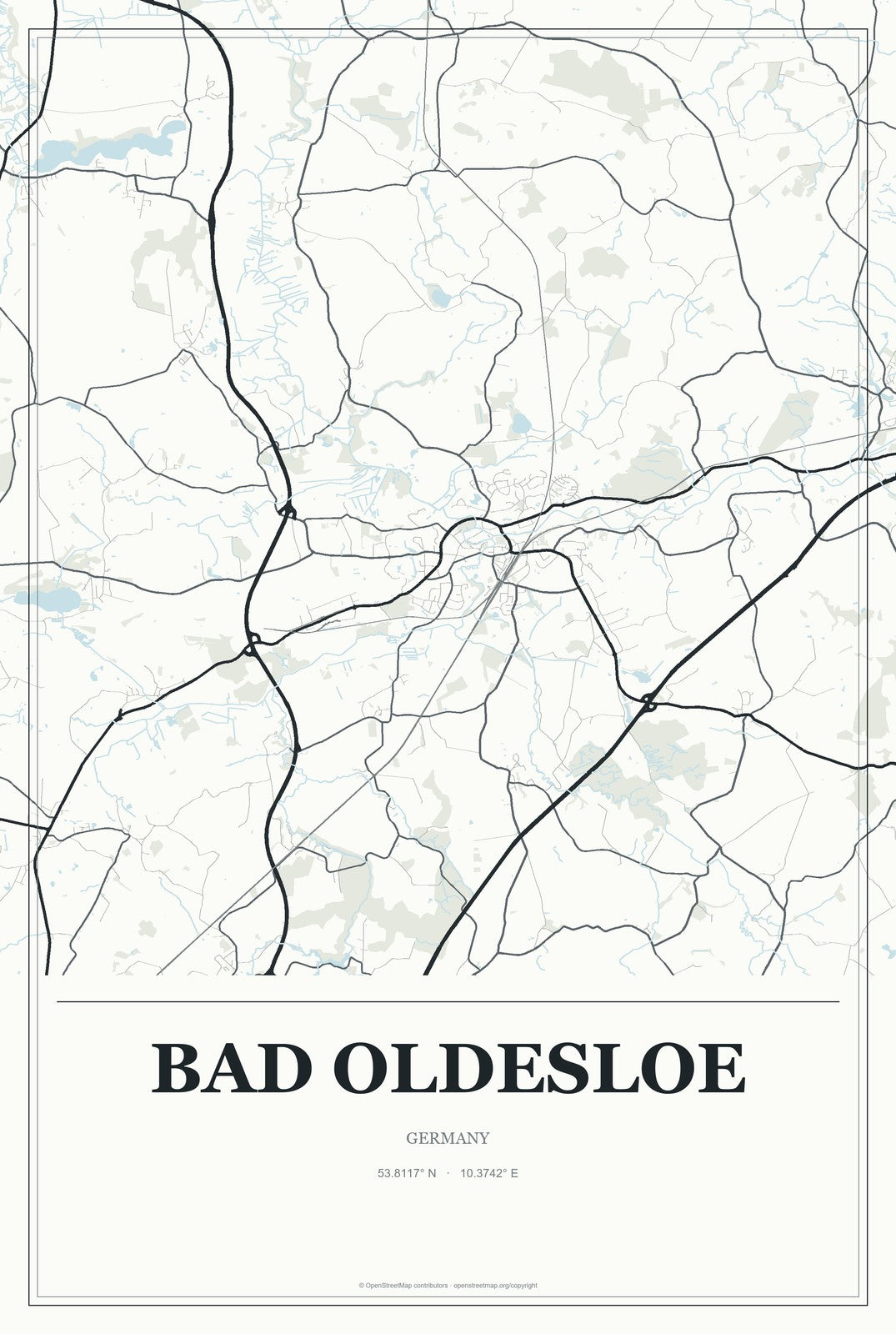 Bad Oldesloe, Germany City Map Aluminum Sign in Gallery Air style