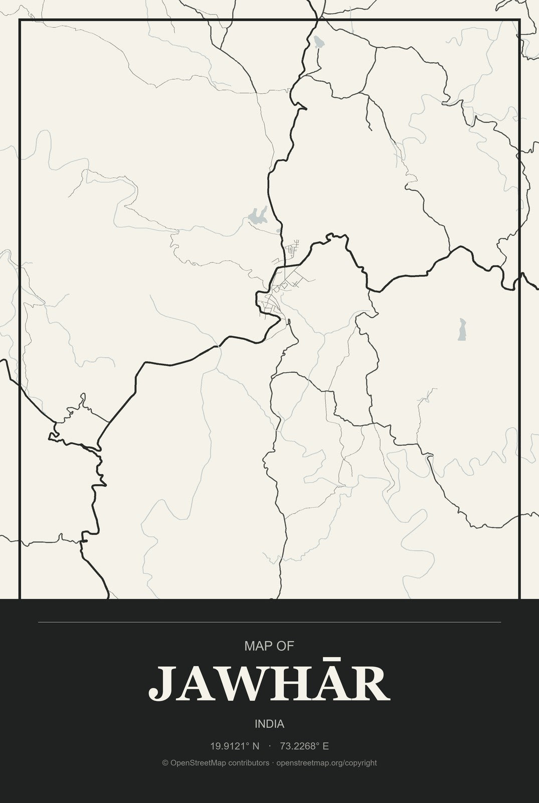 Jawhār, India City Map Aluminum Sign in Museum Plaque style