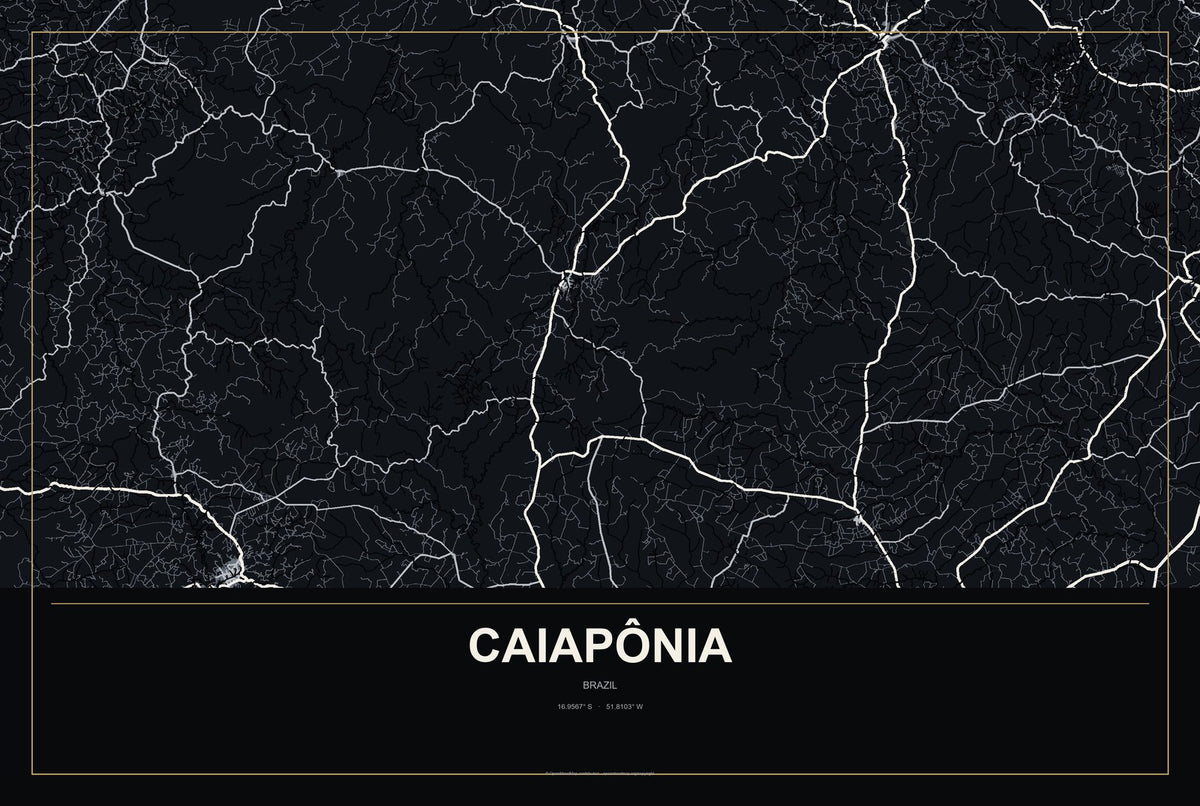 Caiapônia, Brazil City Map Aluminum Sign in Metropolitan Noir style