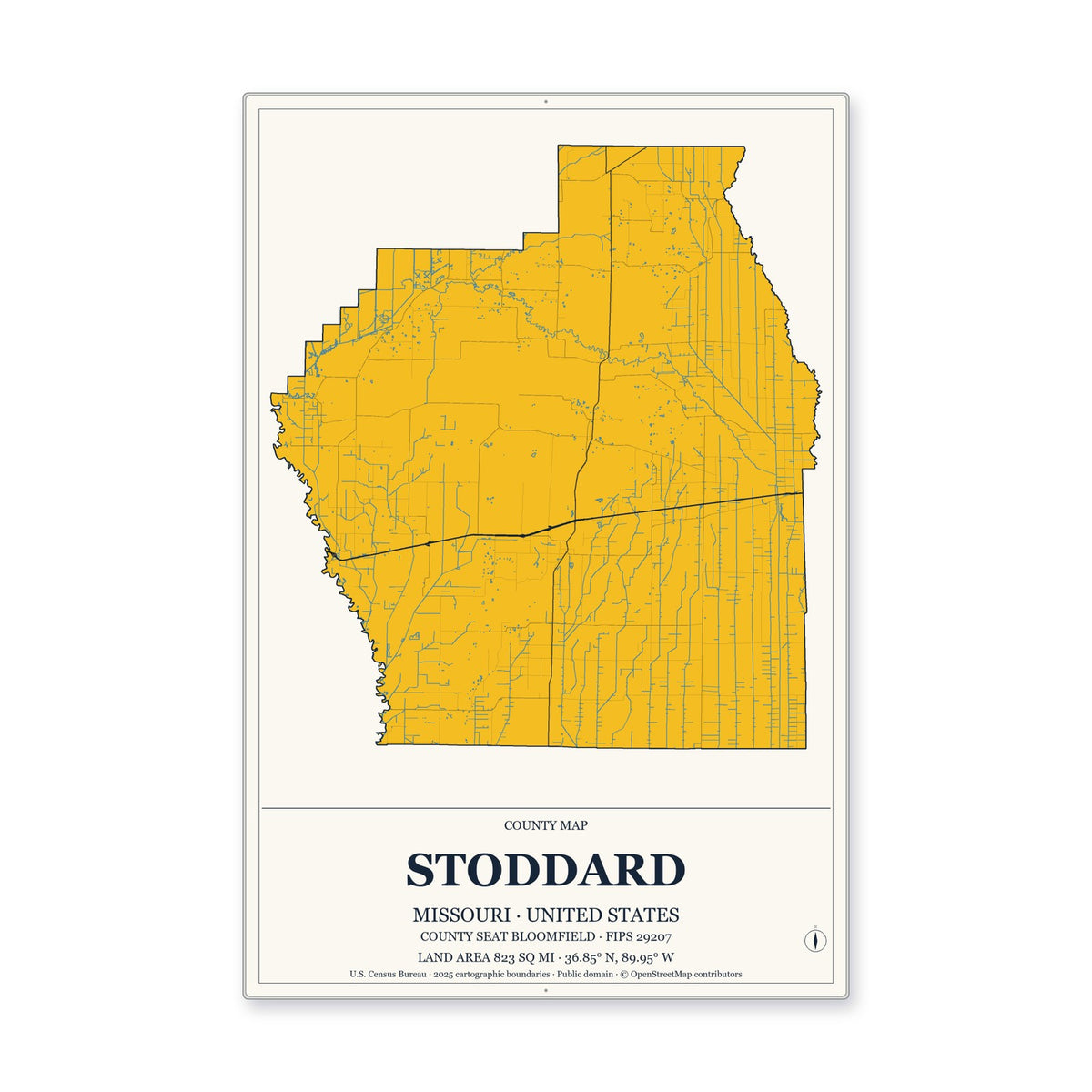 Stoddard County, Missouri Map Aluminum Sign in Citrine Modern style