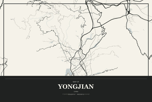 Yongjian, China City Map Aluminum Sign in Museum Plaque style