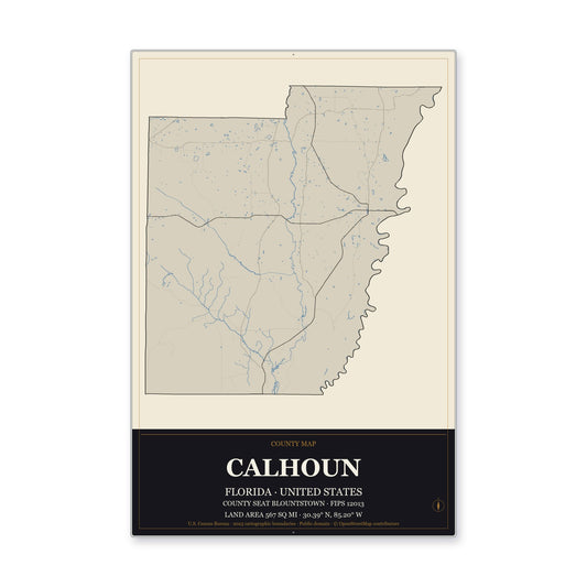 Calhoun County, Florida Map Aluminum Sign in Museum Plaque style