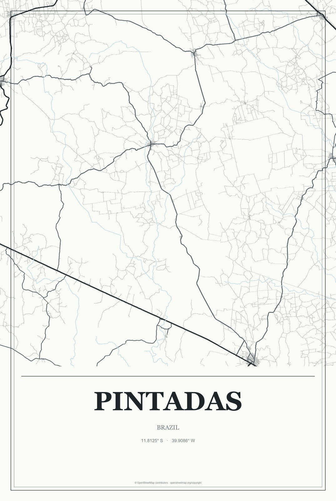 Pintadas, Brazil City Map Aluminum Sign in Gallery Air style