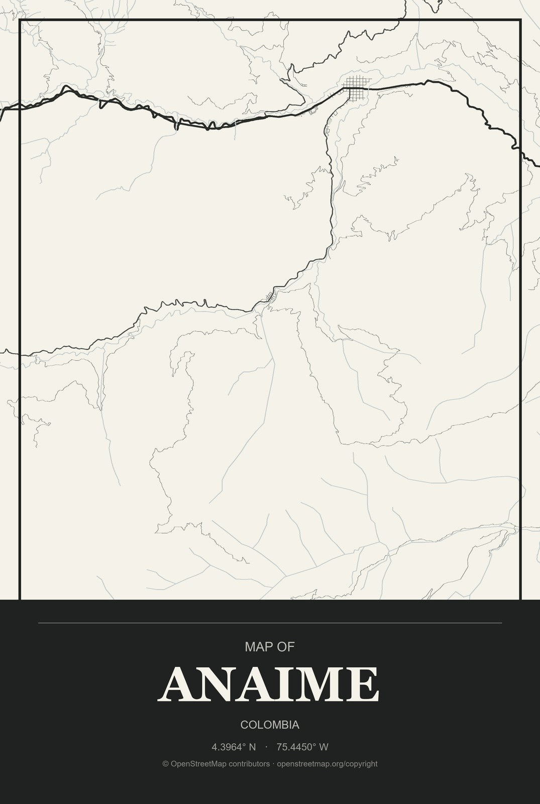 Anaime, Colombia City Map Aluminum Sign in Museum Plaque style