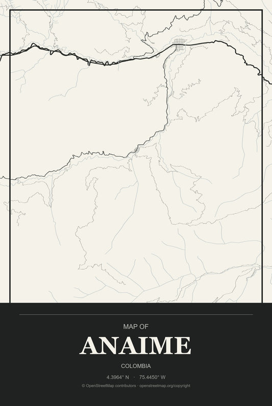 Anaime, Colombia City Map Aluminum Sign in Museum Plaque style