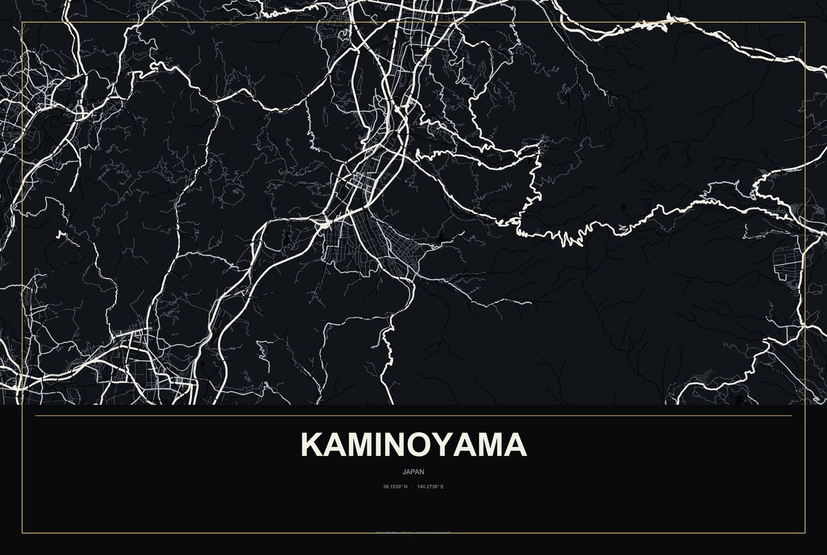 Kaminoyama, Japan City Map Aluminum Sign in Metropolitan Noir style