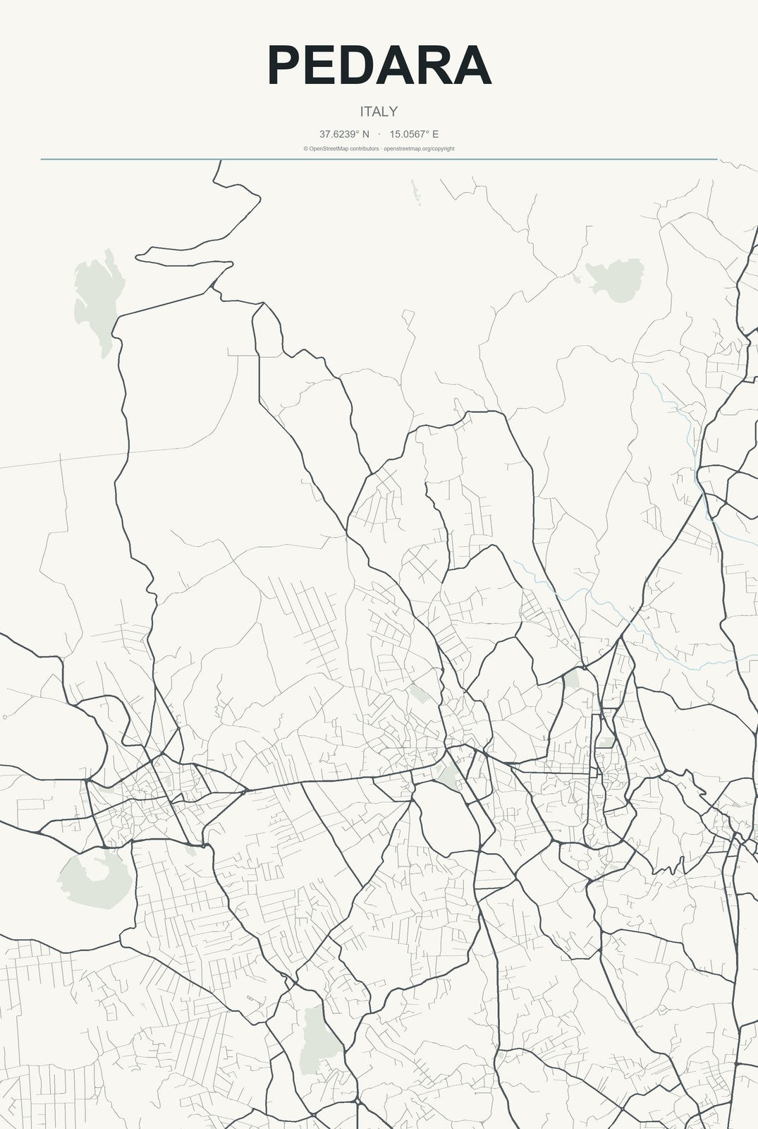Pedara, Italy City Map Aluminum Sign in Headline Atlas style