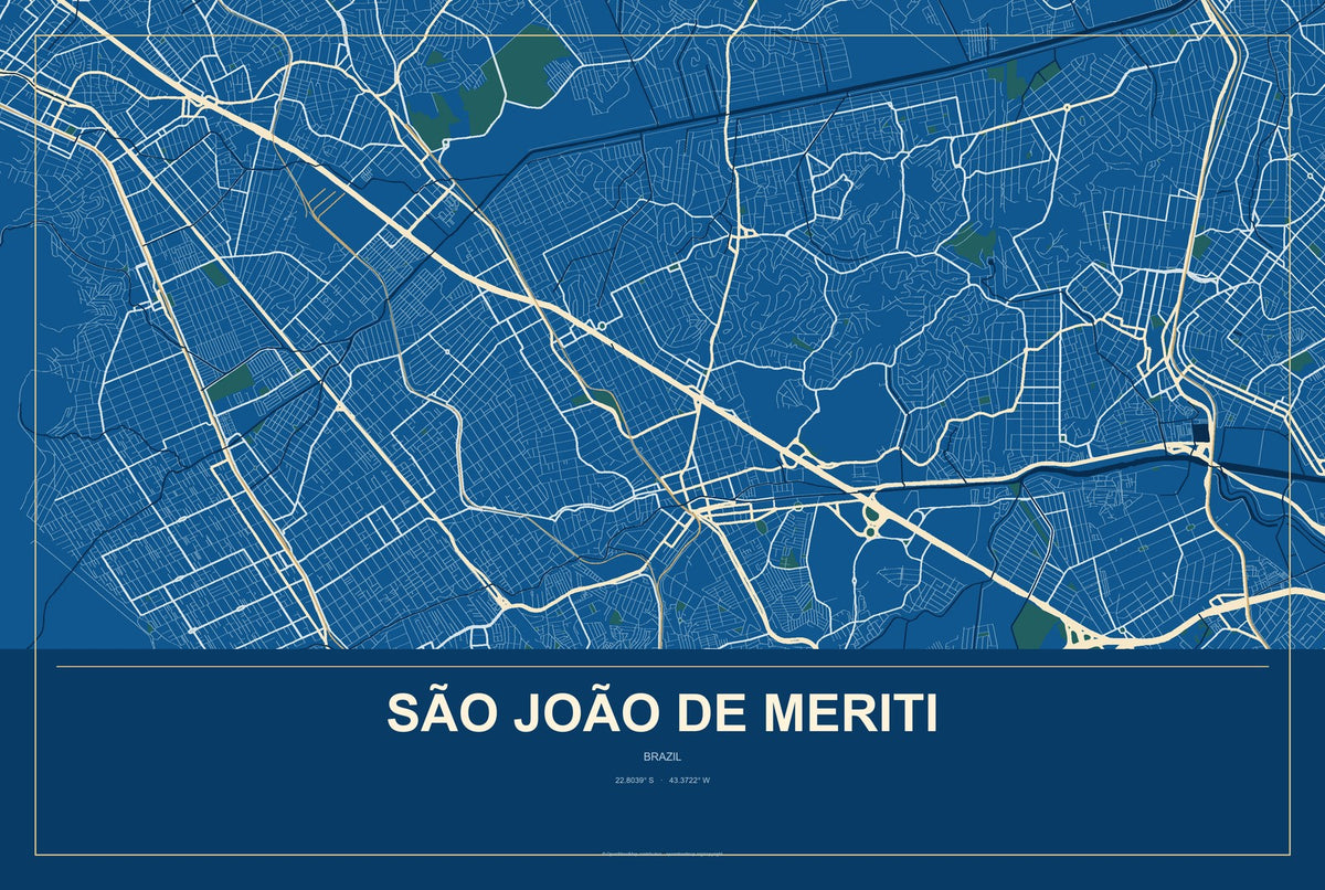 São João de Meriti, Brazil City Map Aluminum Sign in Harbor Cobalt style