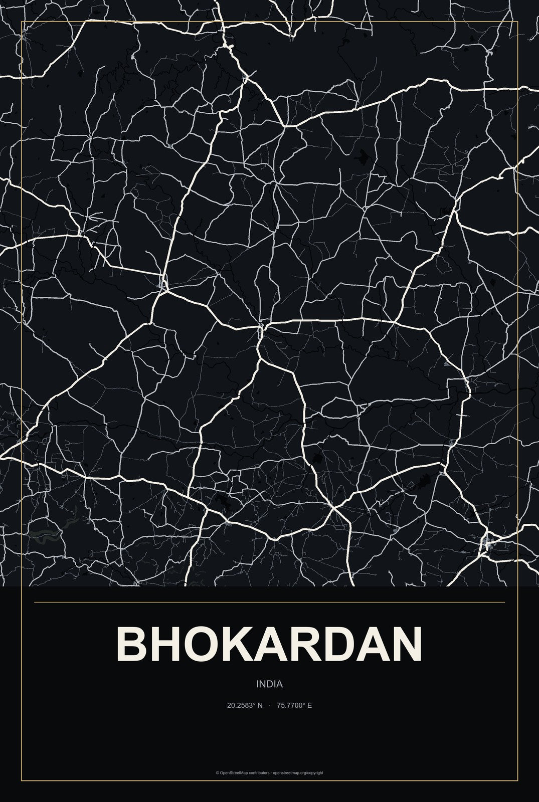 Bhokardan, India City Map Aluminum Sign in Metropolitan Noir style