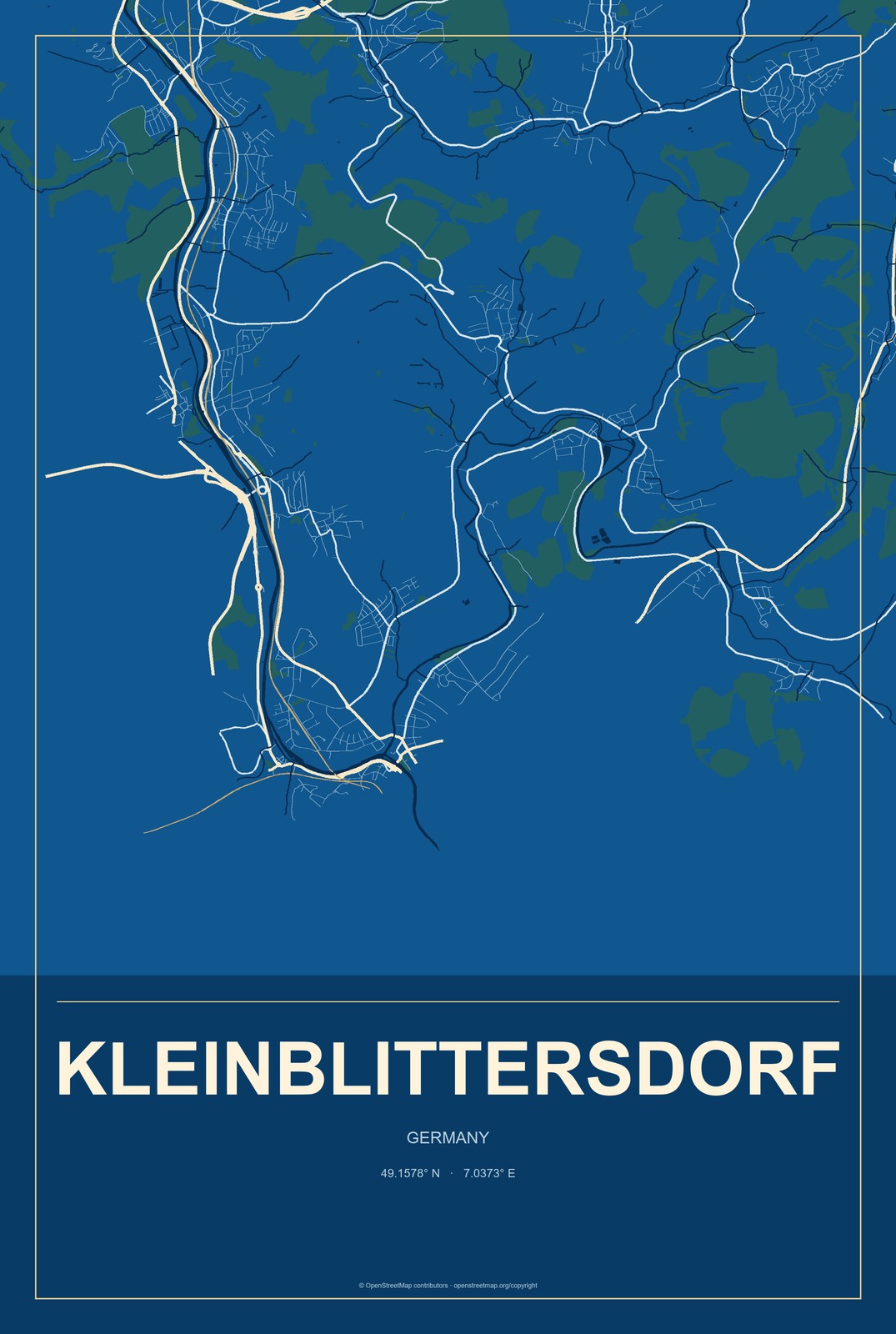 Kleinblittersdorf, Germany City Map Aluminum Sign in Harbor Cobalt style