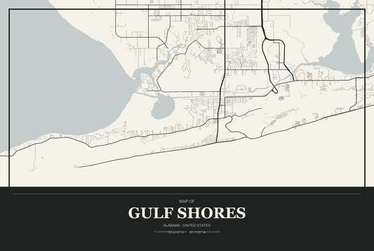 Gulf Shores, Alabama City Map Aluminum Sign in Museum Plaque style