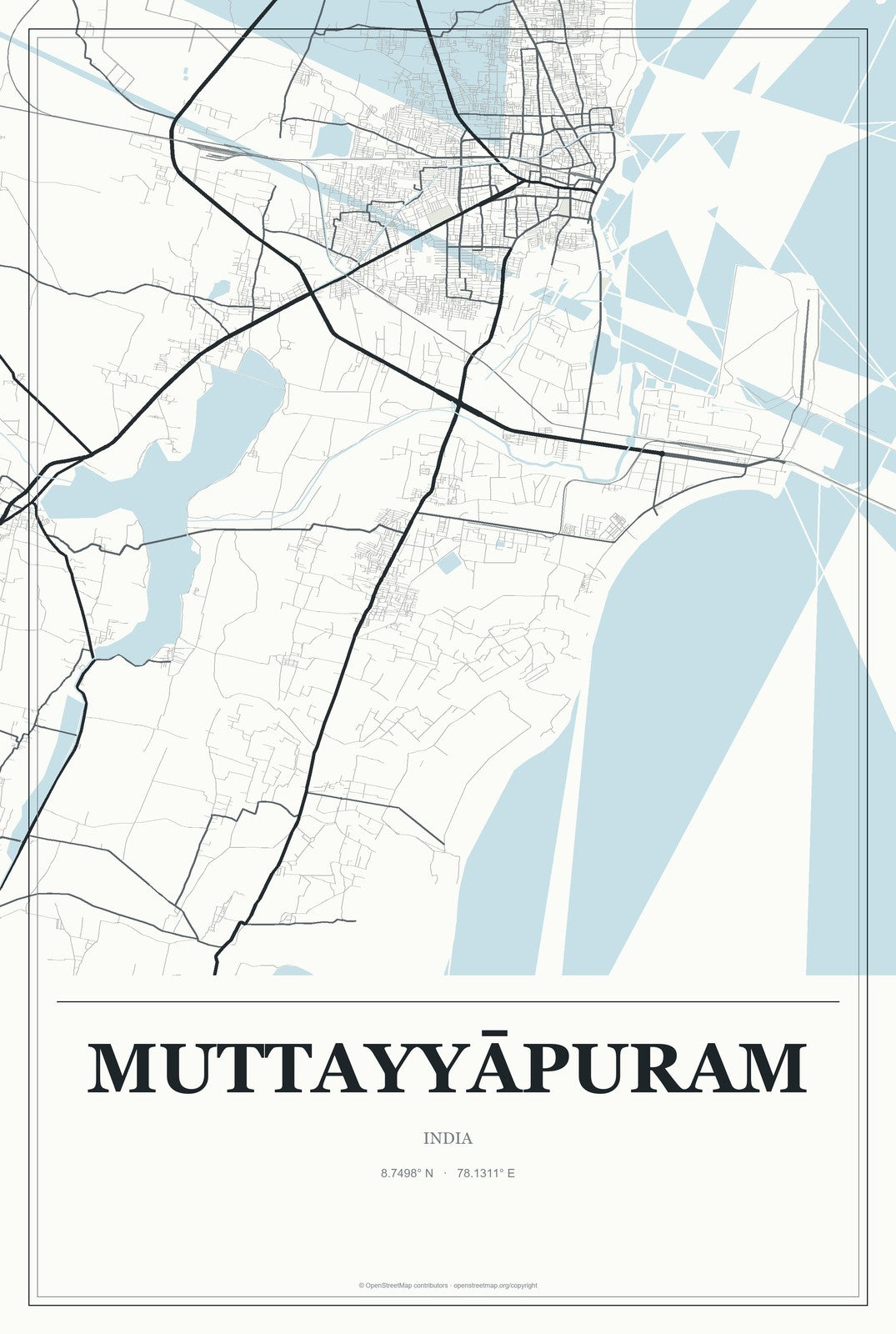Muttayyāpuram, India City Map Aluminum Sign in Gallery Air style