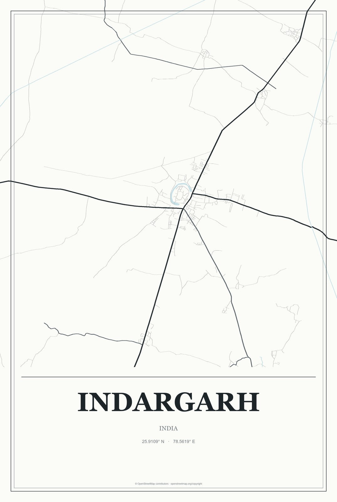 Indargarh, India City Map Aluminum Sign in Gallery Air style