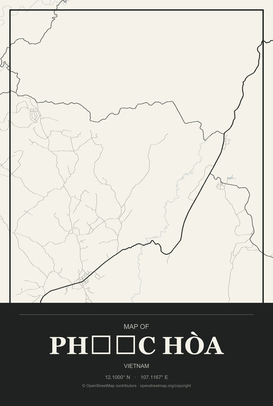 Phước Hòa, Vietnam City Map Aluminum Sign in Museum Plaque style