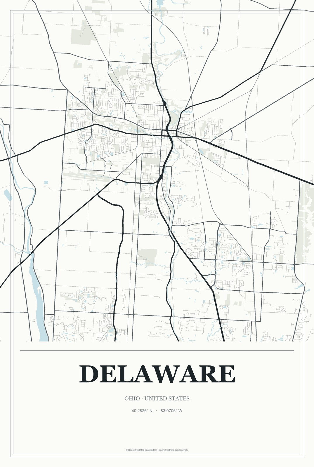 Delaware, Ohio City Map Aluminum Sign in Gallery Air style
