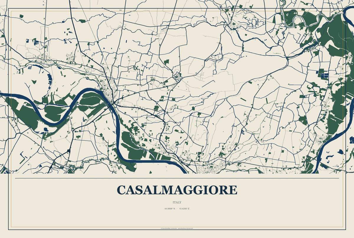 Casalmaggiore, Italy City Map Aluminum Sign in Coastal Cutout style