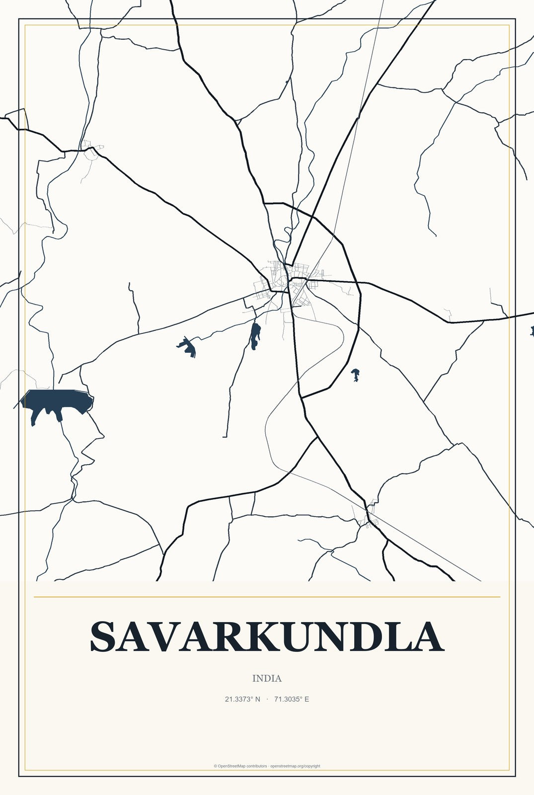 Savarkundla, India City Map Aluminum Sign in Citrine Modern style