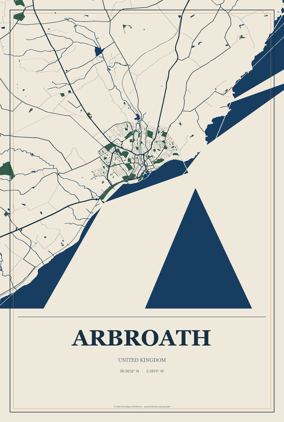 Arbroath, United Kingdom City Map Aluminum Sign in Coastal Cutout style