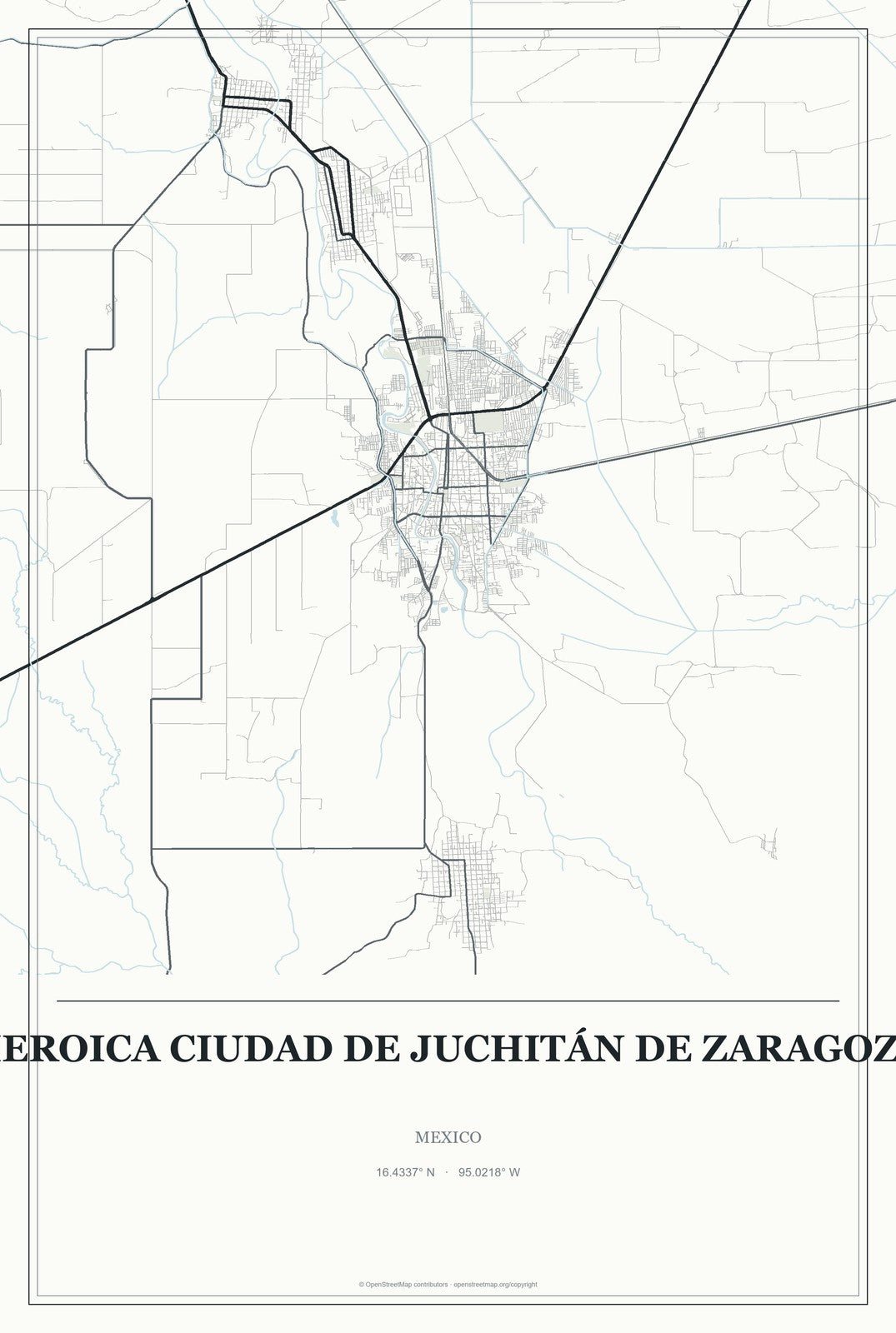 Heroica Ciudad de Juchitán de Zaragoza, Mexico City Map Aluminum Sign in Gallery Air style