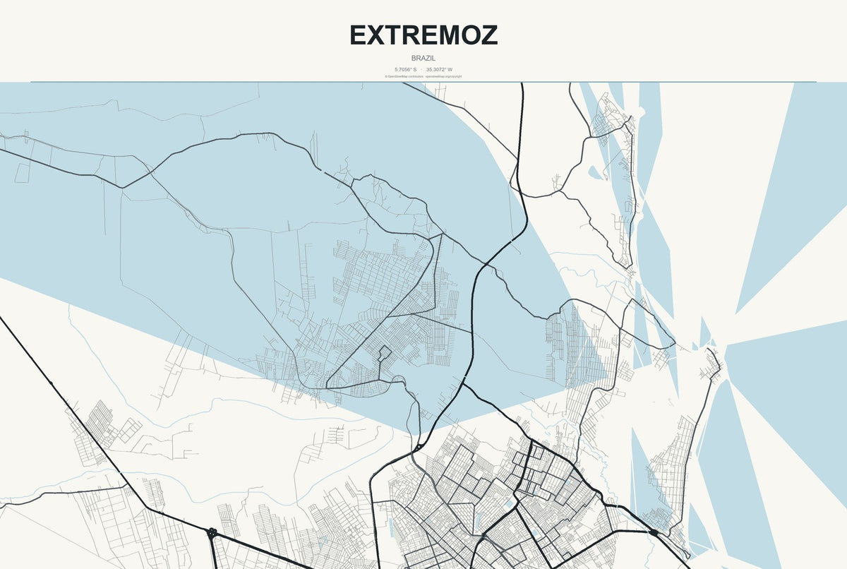 Extremoz, Brazil City Map Aluminum Sign in Headline Atlas style