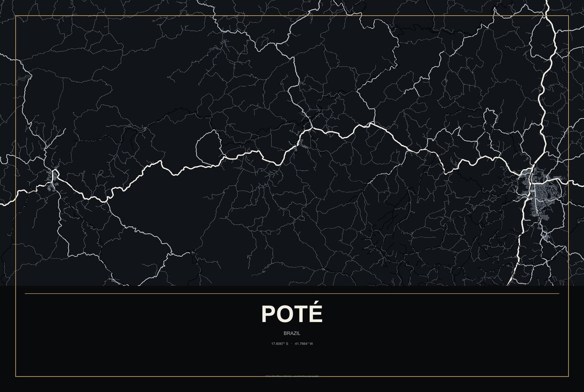 Poté, Brazil City Map Aluminum Sign in Metropolitan Noir style