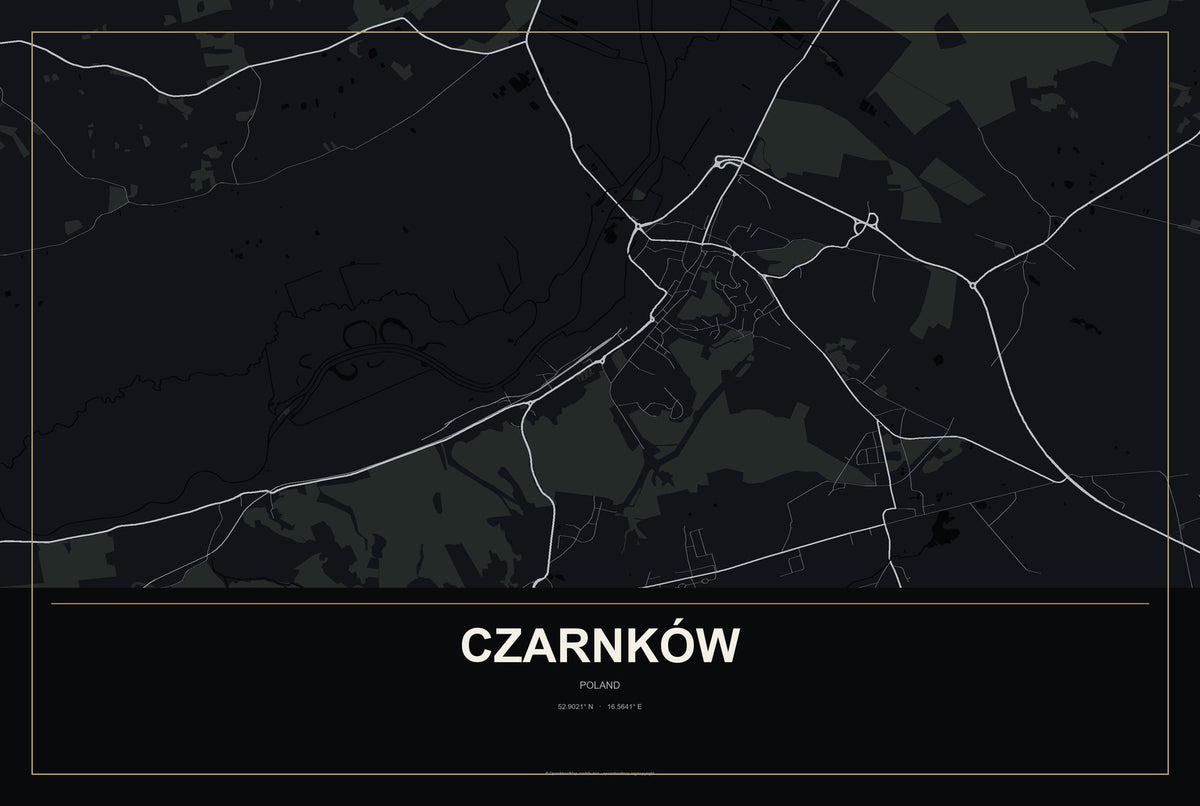 Czarnków, Poland City Map Aluminum Sign in Metropolitan Noir style