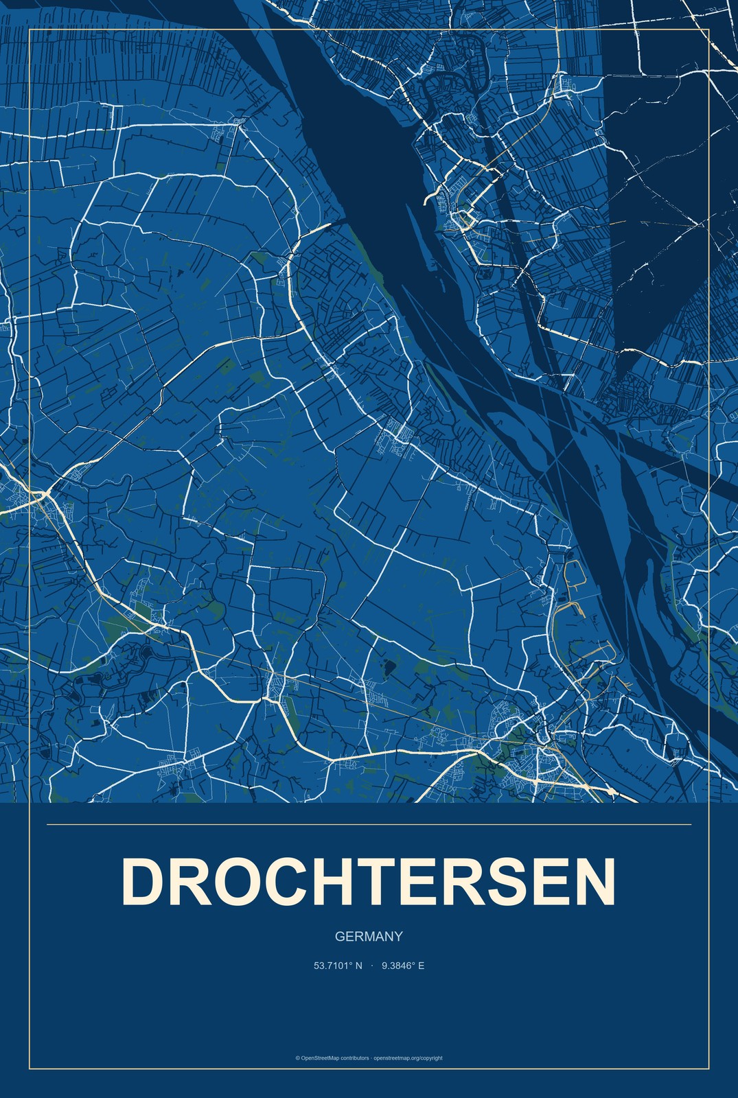 Drochtersen, Germany City Map Aluminum Sign in Harbor Cobalt style