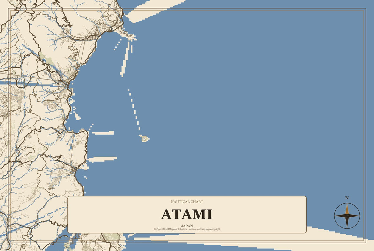 Atami, Japan City Map Aluminum Sign in Heritage Nautical style