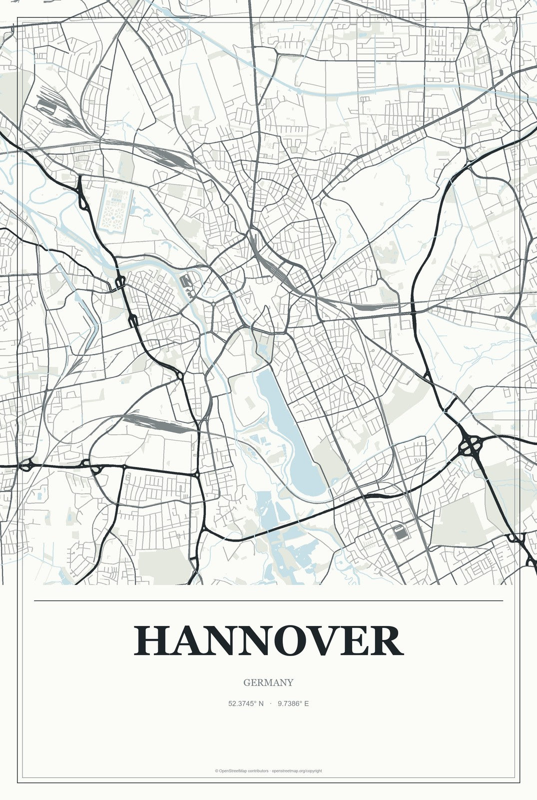 Hannover, Germany City Map Aluminum Sign in Gallery Air style