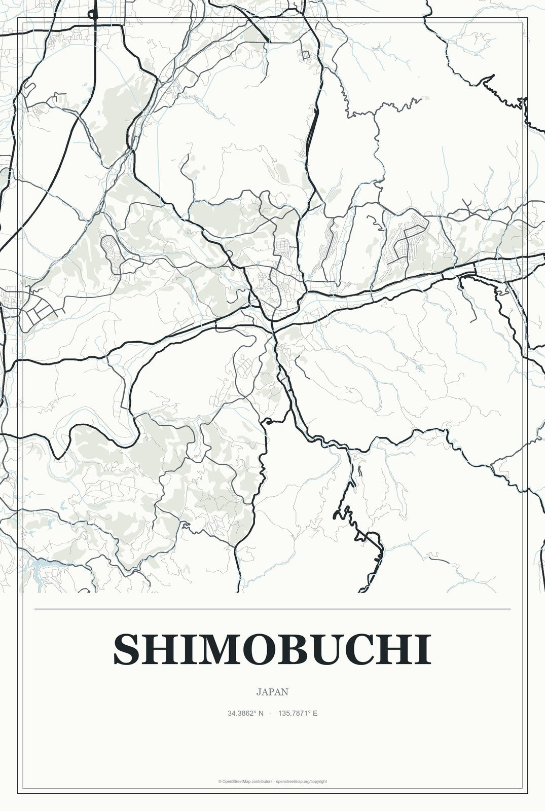 Shimobuchi, Japan City Map Aluminum Sign in Gallery Air style