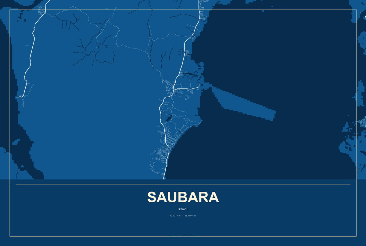 Saubara, Brazil City Map Aluminum Sign in Harbor Cobalt style