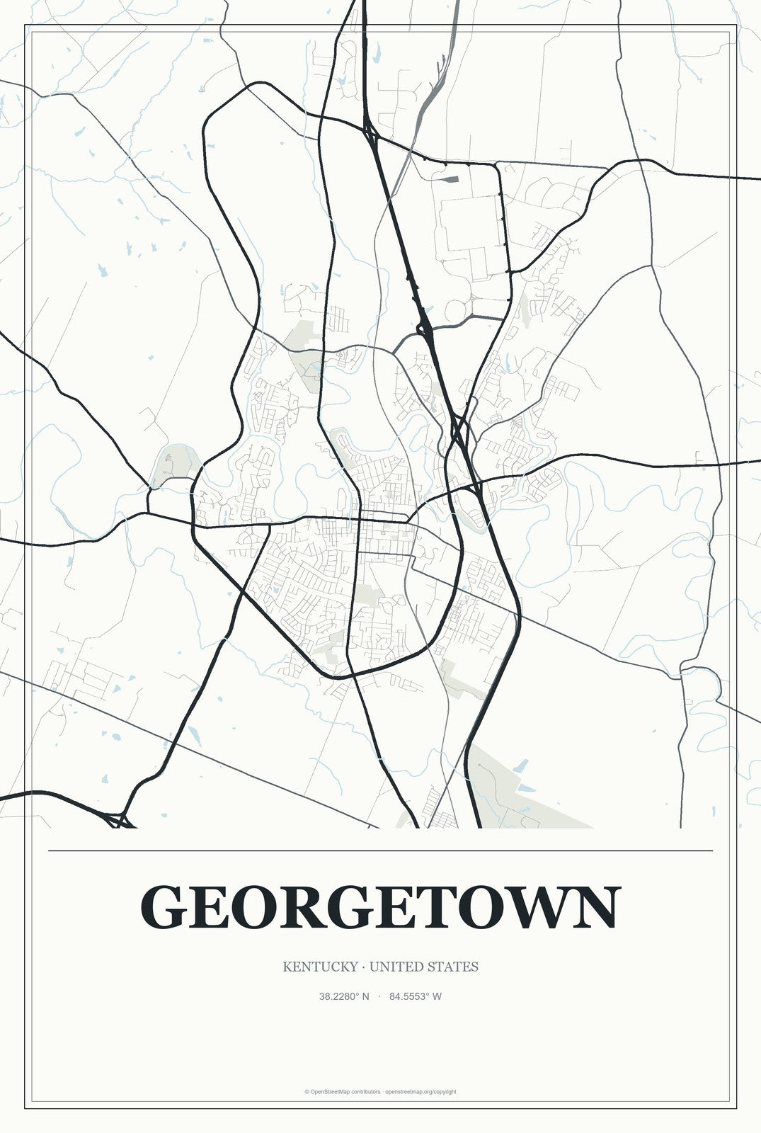Georgetown, Kentucky City Map Aluminum Sign in Gallery Air style