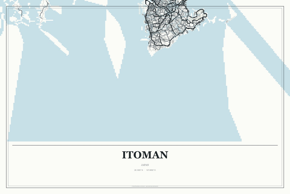 Itoman, Japan City Map Aluminum Sign in Gallery Air style