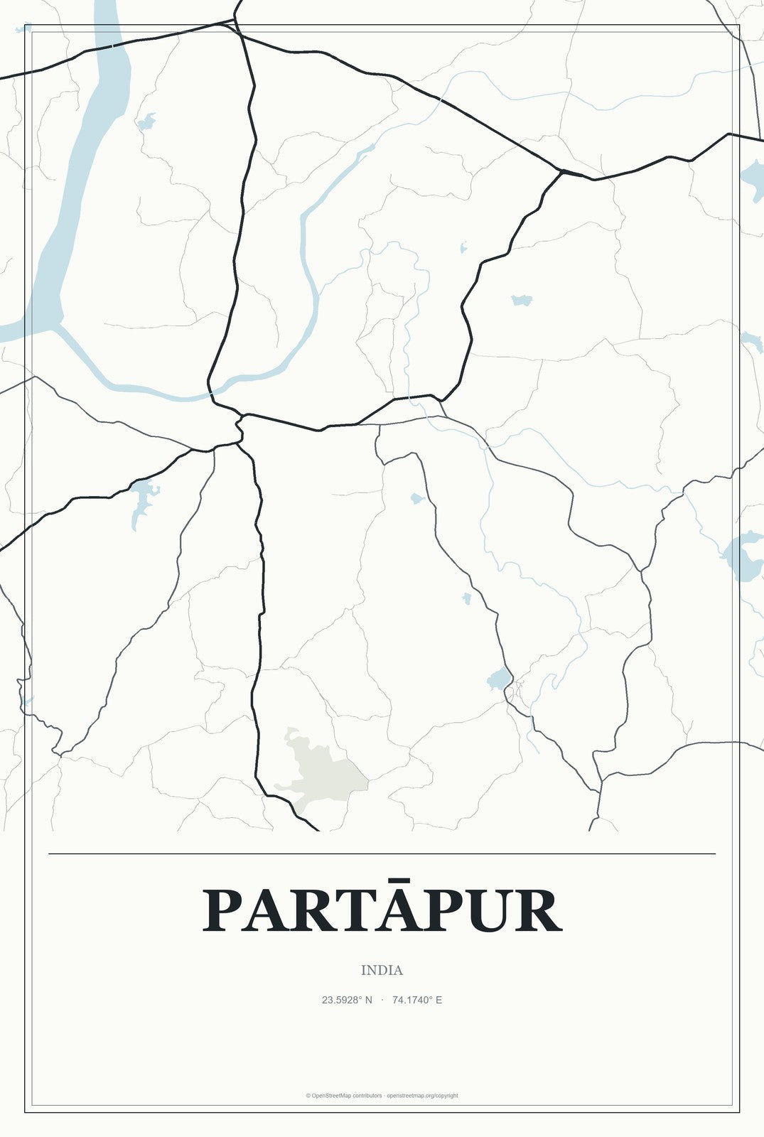 Partāpur, India City Map Aluminum Sign in Gallery Air style