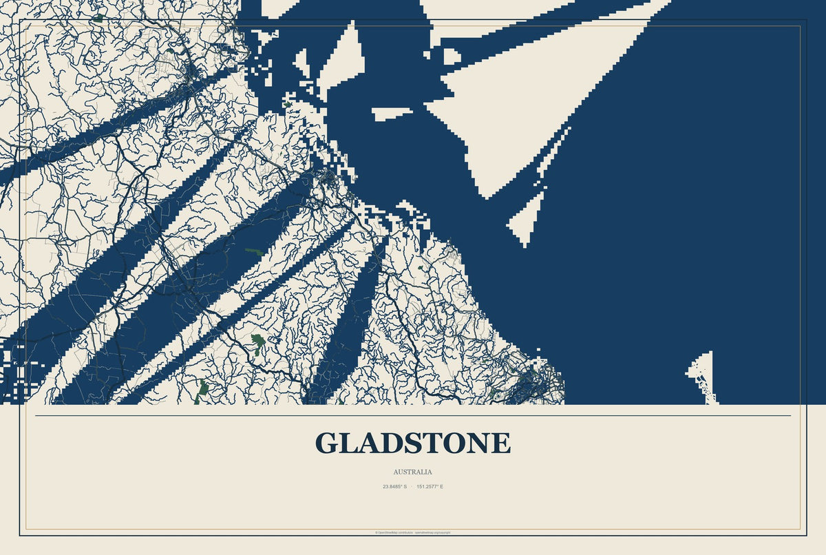 Gladstone, Australia City Map Aluminum Sign in Coastal Cutout style