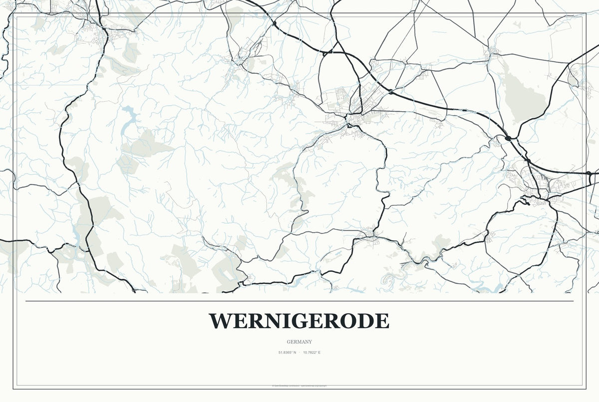Wernigerode, Germany City Map Aluminum Sign in Gallery Air style