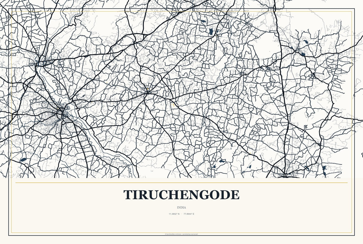 Tiruchengode, India City Map Aluminum Sign in Citrine Modern style