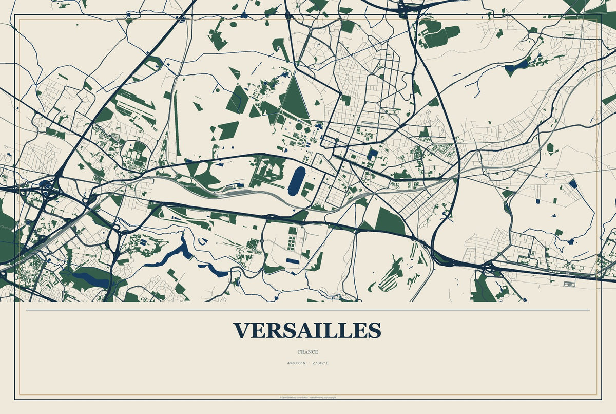 Versailles, France City Map Aluminum Sign in Coastal Cutout style
