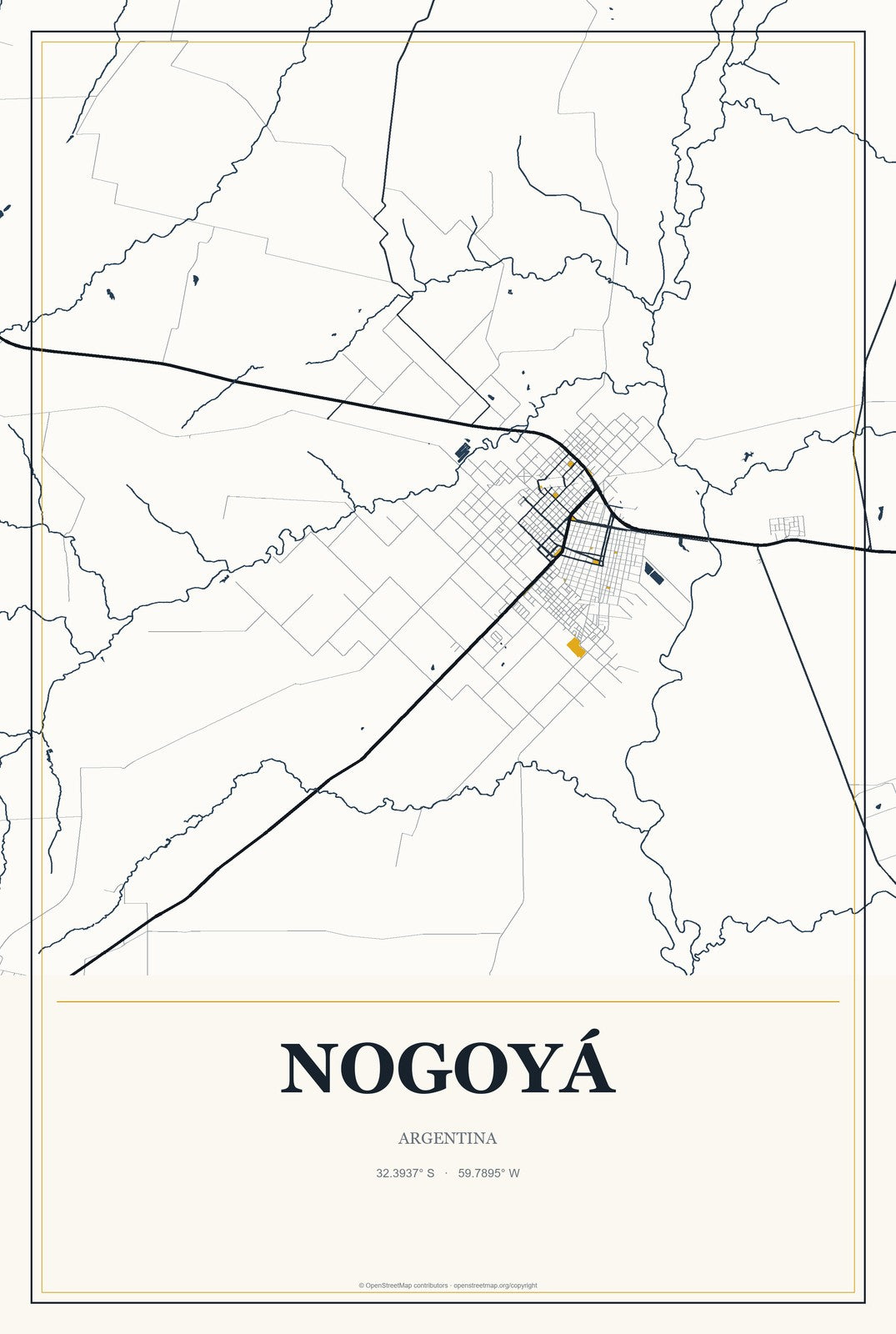 Nogoyá, Argentina City Map Aluminum Sign in Citrine Modern style