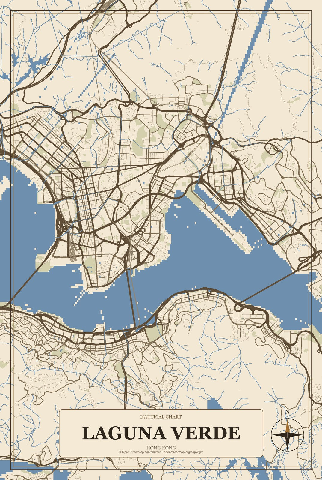 Laguna Verde, Hong Kong City Map Aluminum Sign in Heritage Nautical style