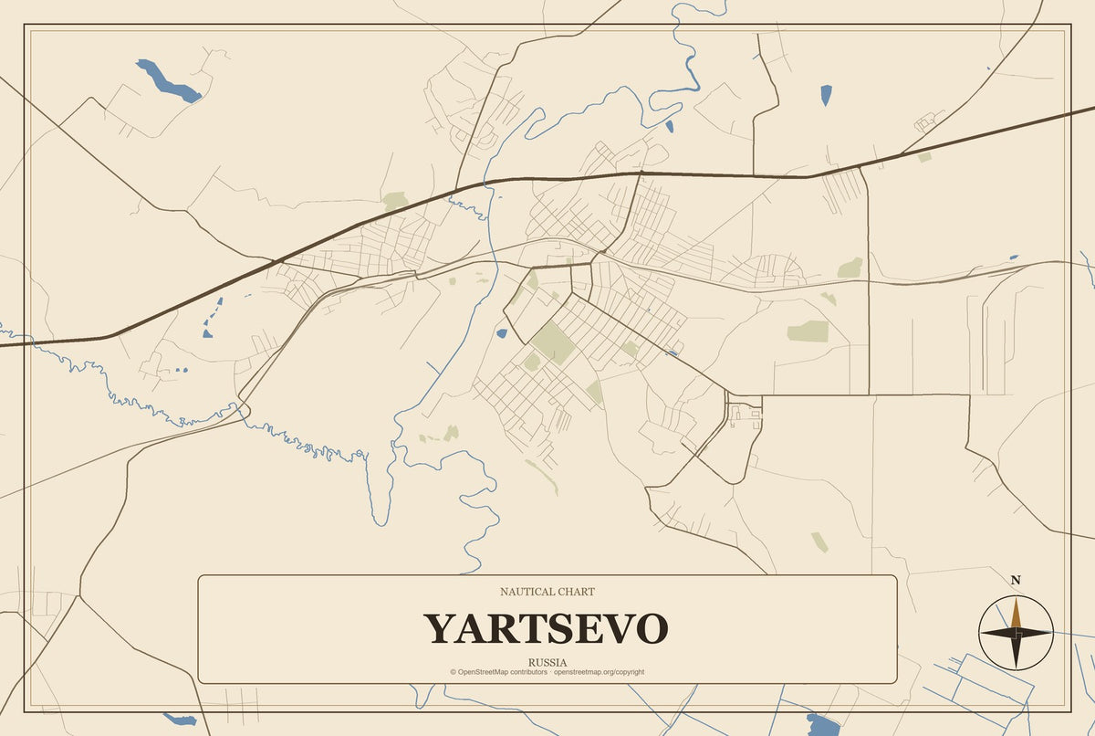 Yartsevo, Russia City Map Aluminum Sign in Heritage Nautical style