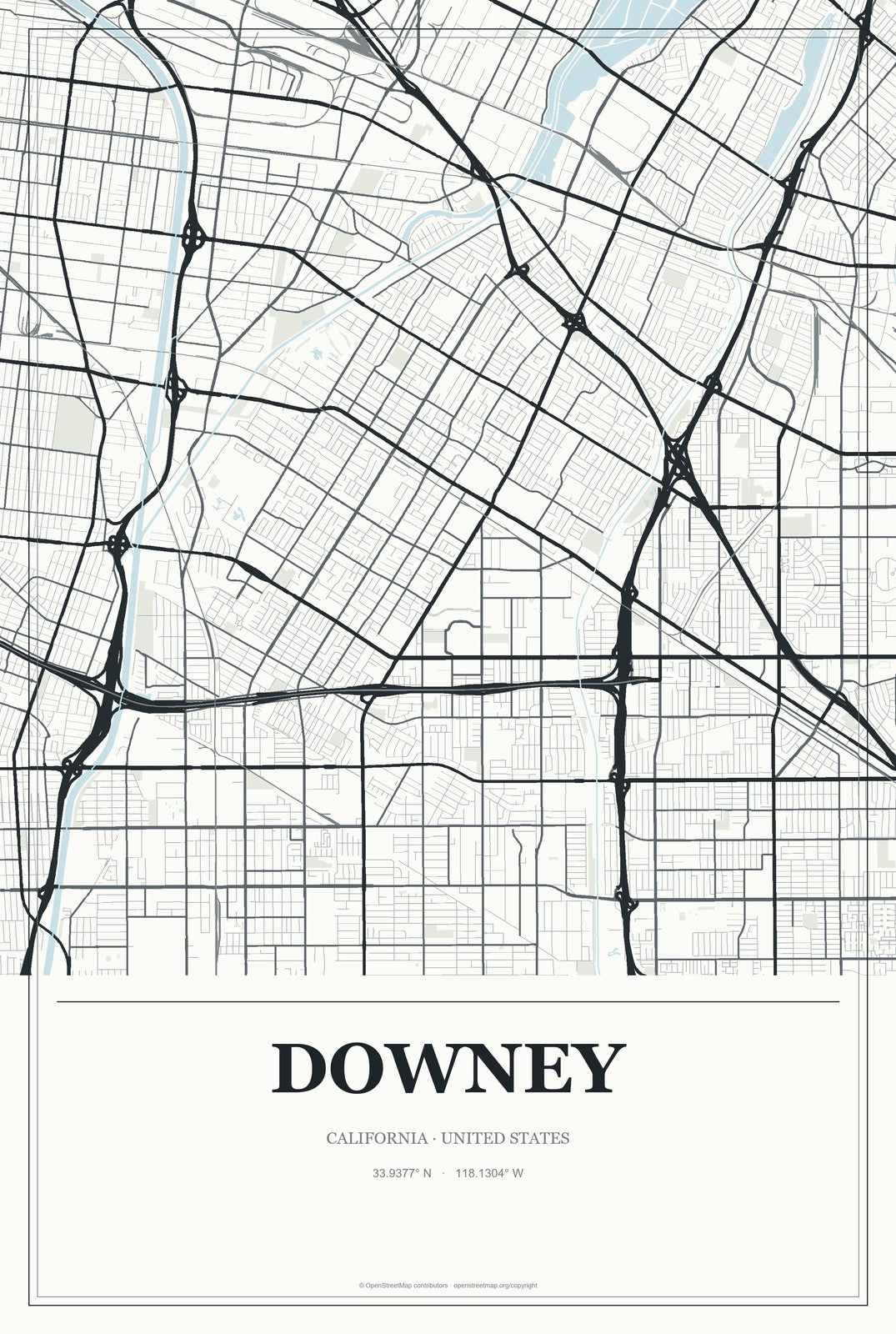Downey, California City Map Aluminum Sign in Gallery Air style