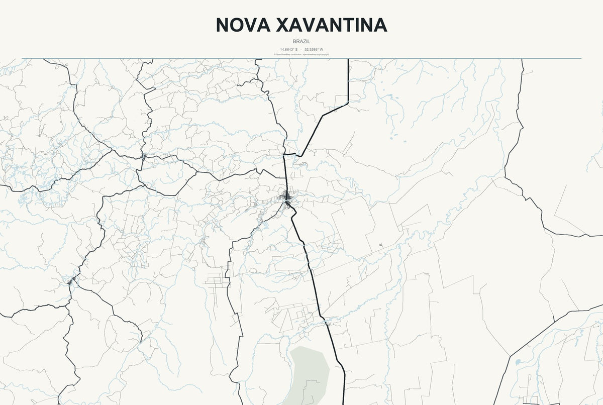Nova Xavantina, Brazil City Map Aluminum Sign in Headline Atlas style