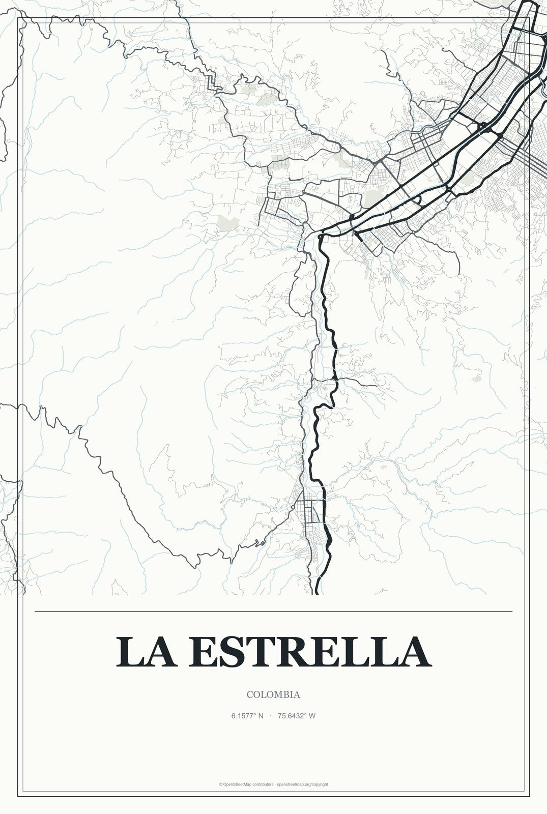 La Estrella, Colombia City Map Aluminum Sign in Gallery Air style