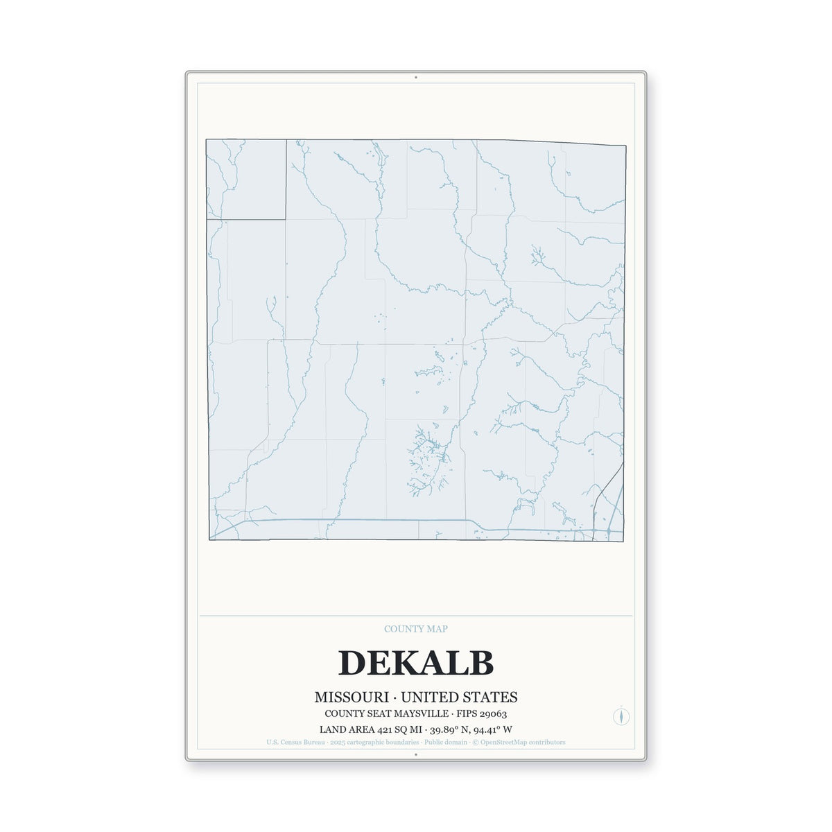 DeKalb County, Missouri Map Aluminum Sign in Gallery Air style